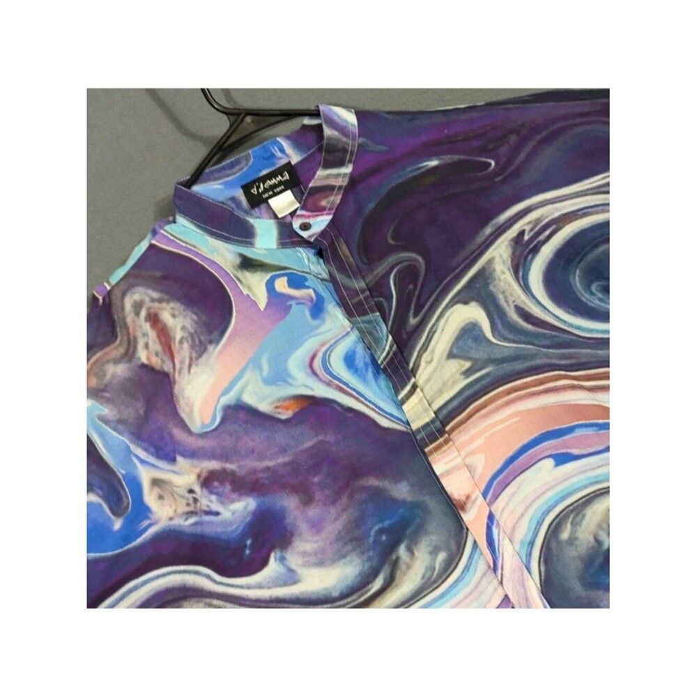 Dilemma Top Women's OS Purple Swirl Button Up Abstract Artsy Cotton